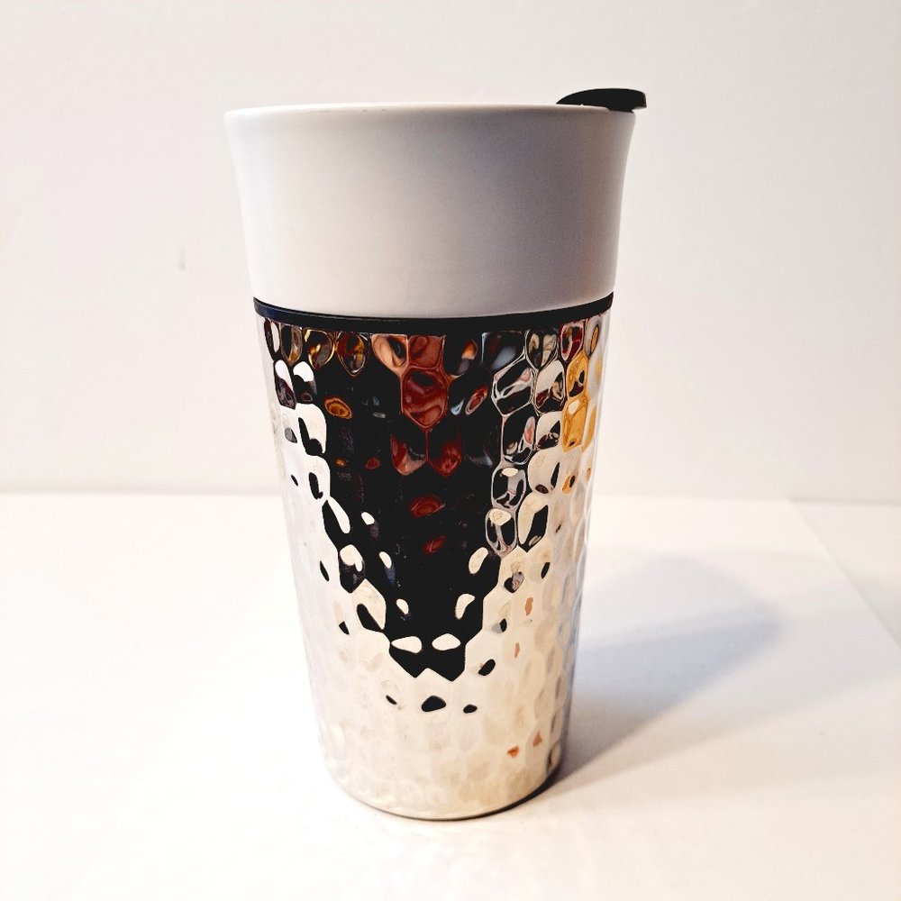 Starbucks 2016 Ceramic Silver Hammered 12 Fl. Oz. Travel Mug Tumbler